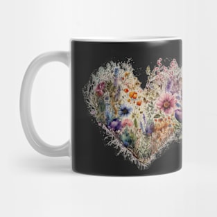 Floral Garden Botanical Print with wild flowers Heart Valentines Mug